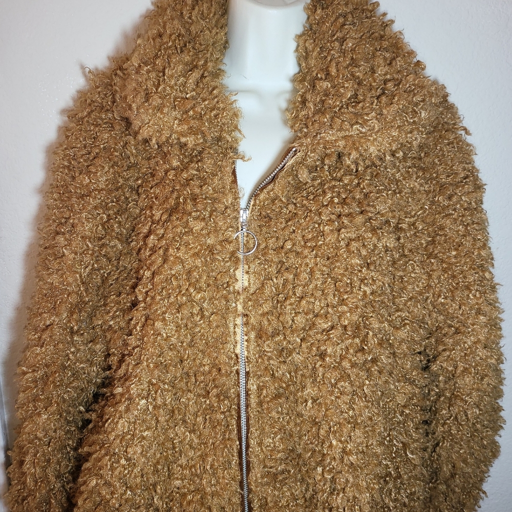 Fluffy Fuzzy Brown Zip Up Jacket